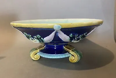 Vintage Cobalt Majolica Floral Decorated Footed Compote Serving Dish • $379