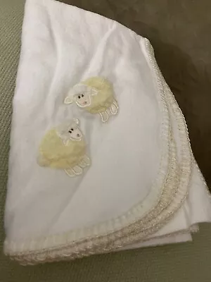 3 Marthas White Lamb Sheep SOFT Cotton Flannel Baby Blanket Stitch Trim USA • $19.95