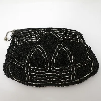 $19.99 • Buy Vintage Beaded Cosmetic Purse Bag Black Silver Arches