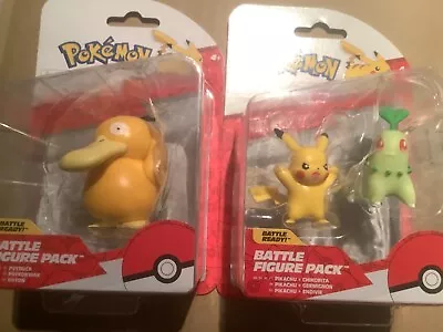 £7.99 • Buy Pokémon Battle Figure Pack 2” Pikachu And Chikorita And 3” PYSDUCK