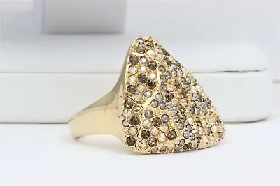$69.95 • Buy Gorgeous Retired Swarovski Swan Logo Multicolor Pave Crystal Ring Sz 8 Gold Tone