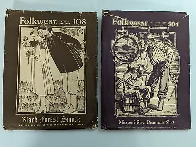 2 Vintage Folkwear Patterns 108 & 204 Black Forest Smock Boatman's Shirt Vintage • $11.84