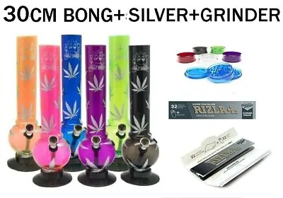 Acrylic 30cm Ice Pinch Water Pipe Bong +Grinder+rizla Combi Silver Paper • £10.99