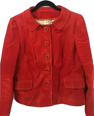 J Crew Womens 4 Red Corduroy 5-Button Jacket Pockets Peter Pan Collar Lined EUC • $18