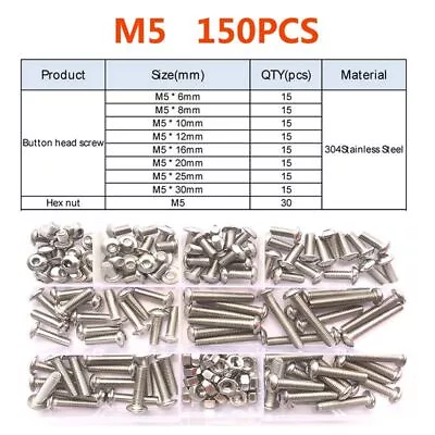 Round Hexagon Socket Button Head Allen Bolt Screw And 304 Nut Assortment Kit Set • $17.84