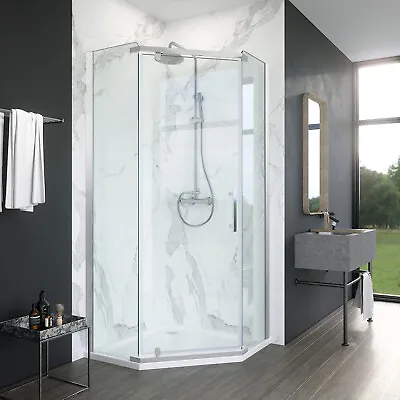 £244.99 • Buy 900x900 Shower Enclosure Frameless Pentagonal Pivot Hinge Door Walk In Cubicle