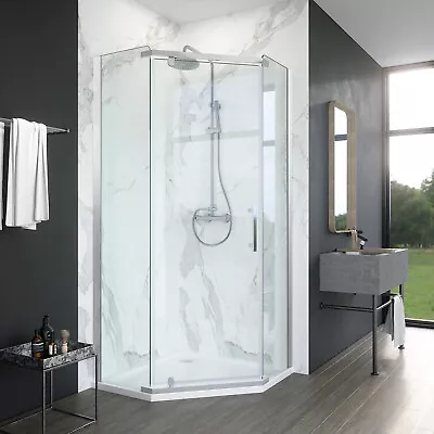 £338.99 • Buy Pentagonal Shower Enclosure And Tray Frameless Pivot Hinge Door 8mm Nano Glass
