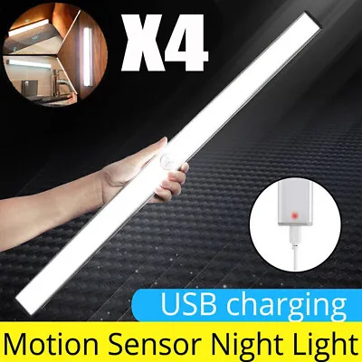 4X Rechargeable LED PIR Motion Sensor Light Strip Wireless Cabinet Closet Lamp • £6.12