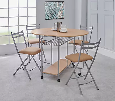 Stowaway Dining Set Drop Down Table & 4 Folding Chairs Black Or Oak Table Top • £199.99