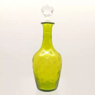 Vintage Lime / Olive Green Textured Glass Decanter Bubble Top Stopper Starburst  • $29.95