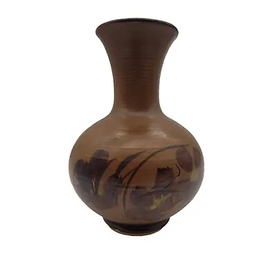 Vintage 1972  Pacific Stoneware Bennet Welsh Pottery Vase Brown Flowers • $19.88