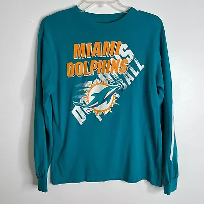 NFL Miami Dolphins Long Sleeve Shirt Front Logo Fanatic Top Size XL 14/16 • $18.99