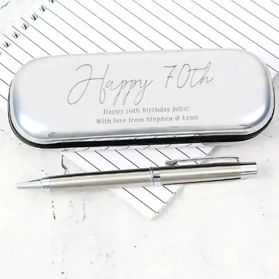 Personalised Engraved 70th Birthday Silver Pen And Box Set - Gifts For Him & Her • £24.99