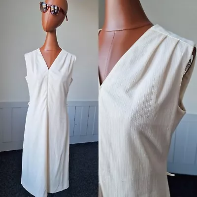 £7.50 • Buy Vintage 70s/80s Sleeveless Dress In Ivory Polyester *12/14* AC49
