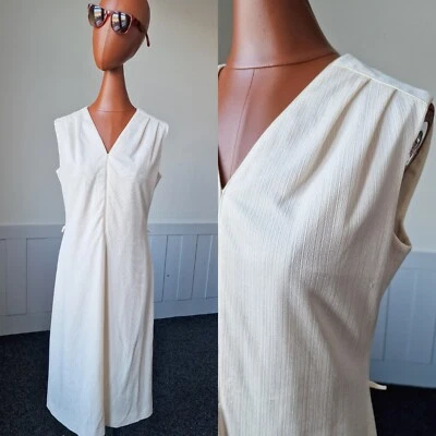 £7.50 • Buy Vintage 70s/80s Sleeveless Dress In Ivory Polyester *12/14* AC49