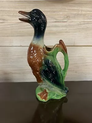 St Clement France  Majolica Barbotine Mallard Drake Duck Absinthe Pitcher • $275