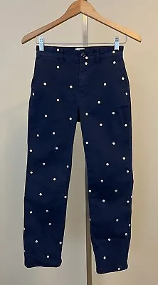 J CREW Vintage Straight Womens Blue Pants White Polka Dots Size 24 • $17