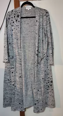 Lularoe Gray/Black Star Pattern Sarah Duster Cardigan Sweater Size Small • $10