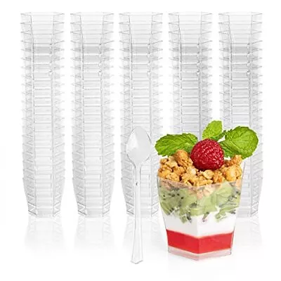 100 Mini Plastic Octagon Dessert Cups With Spoons - 5.4 Oz Dessert Shooters • $19.49