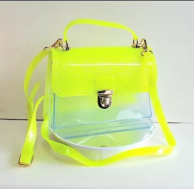 SANZA Clear Crossbody Transparent Jelly Bag For Women's Girls Party OMBRE YELLOW • £16.99