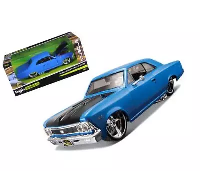 1966 Chevrolet Chevelle SS 396 Blue With Black Hood Classic Muscle 1/24 Diecast • $37.13
