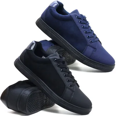 Mens Lace Up Casual Retro Faux Leather Deck Plimsolls Trainers Pumps Boat Shoes • £11.95