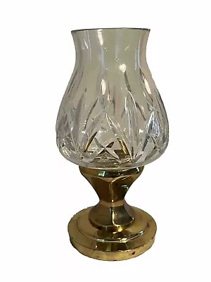 Waterford Crystal Hurricane Lamp With Brass Base Candle Holder 7.75 H • $85