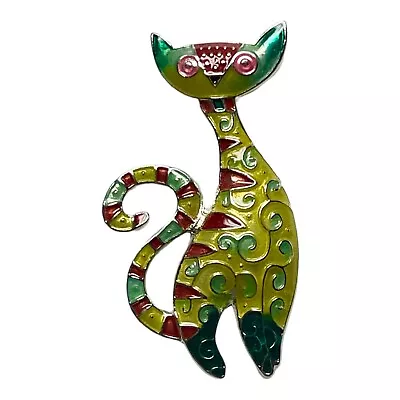 Cat Radiance Brooch Kitten Pin Sterling Silver Plated Enamel By Zarlite By Zarah • $22.99