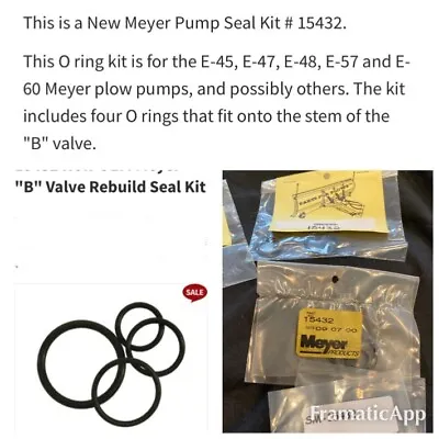 MEYER SNOW PLOW SEAL KIT B 15432 SM-15432 Also Diamond For Plow Pumps E-45 E47 + • $9.99