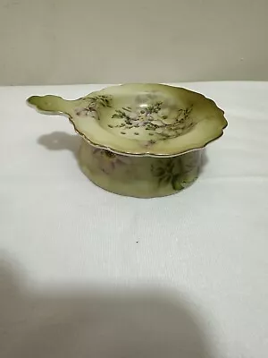 Antique Ceramic Teabag Strainer Nippon Hand Painted Green Gold Rim Floral • $21.99