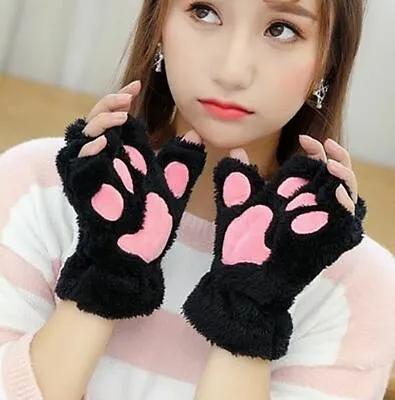 $12.69 • Buy Gloves Paw Claw Bear Plush Faux Fur Kitten Fingerless Mittens Halloween Unisex