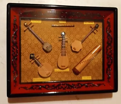 Traditional Miniature Chinese Stringed Instruments Shadow Box Vintage Collage VG • $44.95