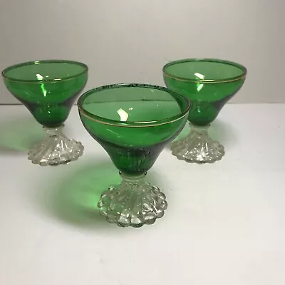 Vintage Anchor Hocking Emerald Green Glasses Boopie  Sherbet /Champagne Set Of 3 • $18