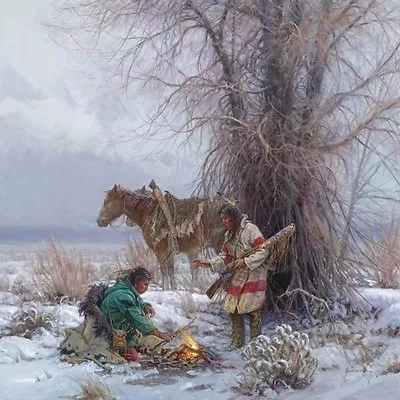 Martin Grelle Warming Fire Canvas Giclee Print Signed New Mint  COA 36  X 36  • $1295