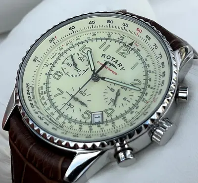 £100 • Buy Rotary Gs03447/08 Mens Silver Chronograph Analogue Cream Dial Watch *bnib*