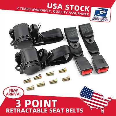 Fit For Jeep CJ YJ Wrangler 1982-95 Universal 3 Point Retractable Seat Belts X2 • $41.98