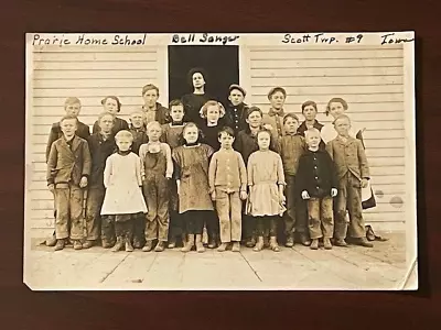 Antique Photo Of Kids At Prairie Home School Bell Sanger Scott Twp Iowa RARE! • $4.95