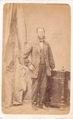 CDV Card Photograph Bearded Man Standing Davenport Desk Victorian • £7.60