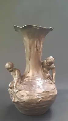 1900 Art Nouveau Kayserzinn # 4165 Vase - Art Nouveau 2 Young Boys & Fish Vase • £680.66