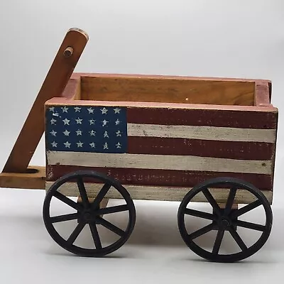 Wooden Wagon Wheel Small Decorated Cart Garden Planter Porch Patriotic Flag • $24.97