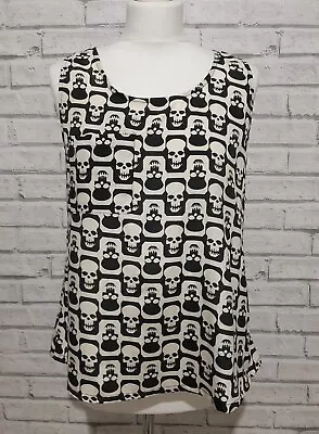 Max C London Skull Print Satin Sleeveless Vest Tank Top Size 10 12 • £14