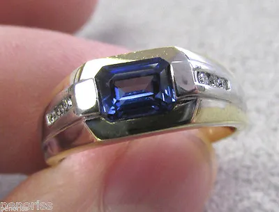 Gorgeous Gent's Synthetic Blue Sapphire & Diamond Ring 10k  Size 10  MAKE OFFER • $1299.99