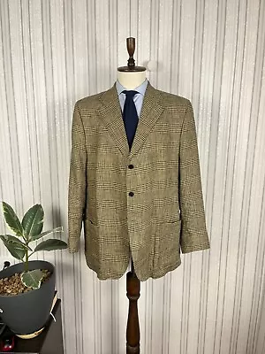 Mens Magee Irish Linen Brown Princeof Wales Check Half Lined Blazer 46 EU 56 • $95