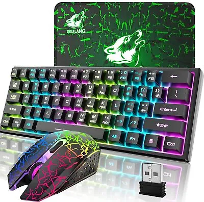 $13.19 • Buy 60% Wireless Gaming Keyboard And Rainbow LED Backlight RGB Mute Mice Combo