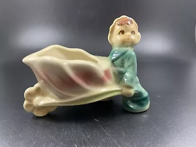 $18 • Buy Vintage Elf Pixie Planter Pushing Tulip Cart Shawnee? Small 