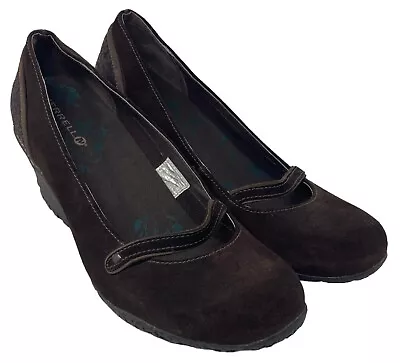 Merrell Petunia Women’s 8.5 Mary Jane Shoes  Wedges Vibram Soles Brown Suede • $21.59