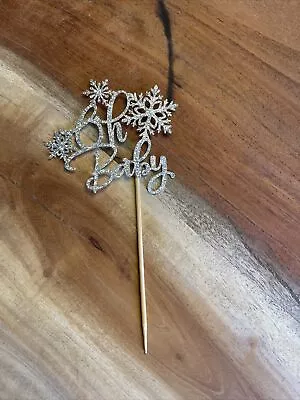 £3.99 • Buy 12 Pk Oh Baby Snowflake Silver Glitter Cake Topper Decoration Celebration Party