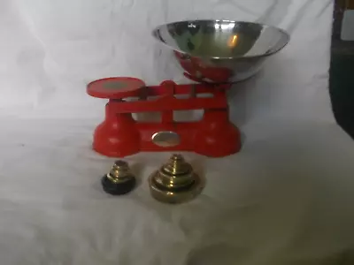 £16 • Buy Vintage Red Salter Cast Iron Scales Brass Weights Large Stainless Steel Pan