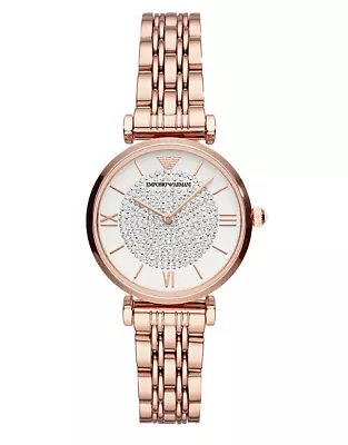 NEW Genuine EMPORIO ARMANI Crystals 32mm Rose Gold Womens Dress Watch AR11244 • $249