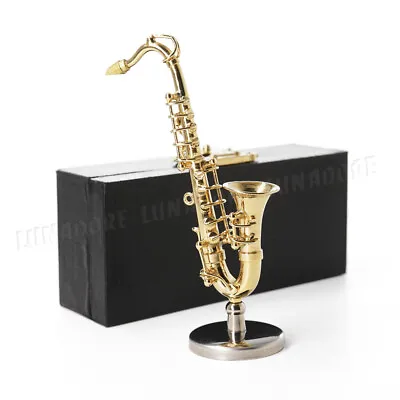 1:12 Saxophone Miniature Musical Instrument W/Case&Stand Goldtone Gift Dollhouse • $18.19